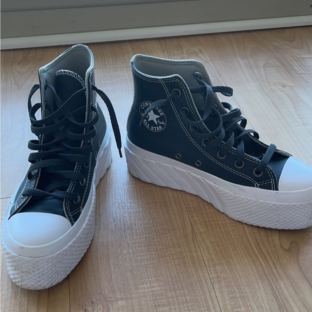 Black Leather Platform Converse from Revolve